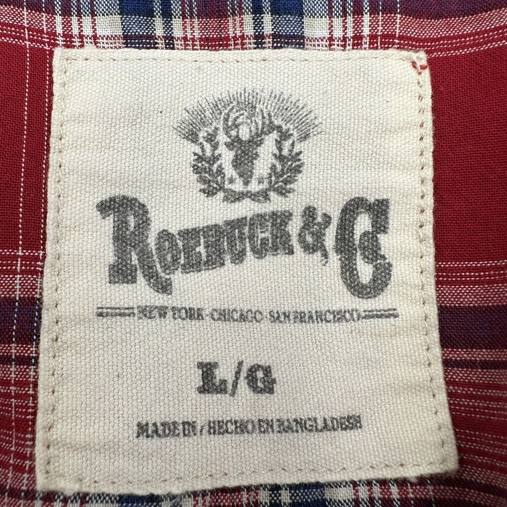 Roebuck & Co Vintage Western-style Cowboy Red, W, & B with Pearl Snaps Large - Picture 12 of 14